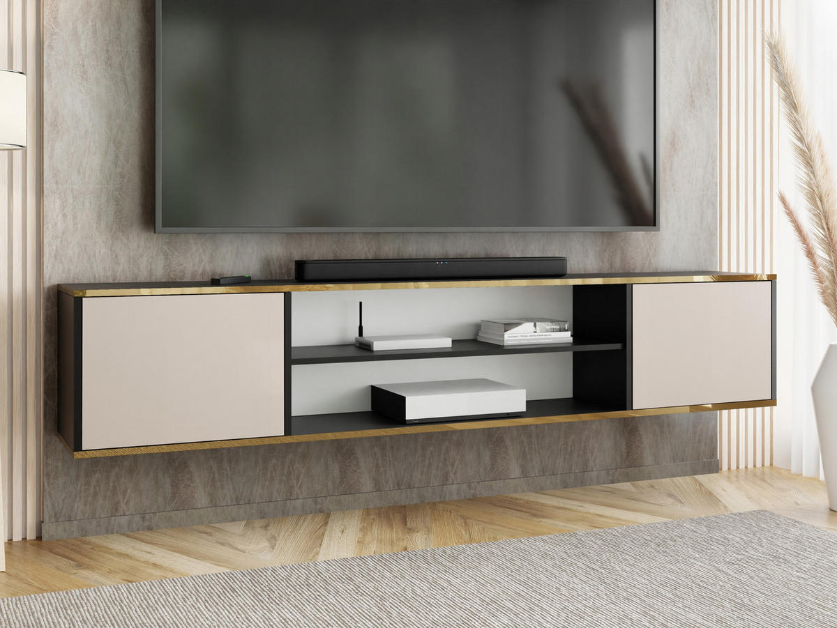 TV-LOWBOARD EDI GOLD 4 Schwarz / Kaschmir – 2-türig - Kaschmir/Goldfarben, Holzwerkstoff (206.4/42/38.9cm)