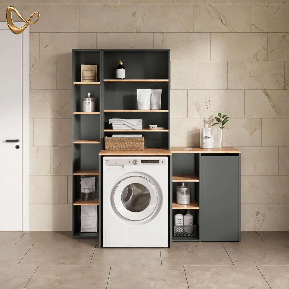 WASCHMASCHINENSCHRANK Paolina Anthrazit/Goldkraft Eiche 68 x 100.4 cm mit offenen Regalen - Honigeiche/Anthrazit, Holzwerkstoff (68/100.4/29cm) - Livinity®