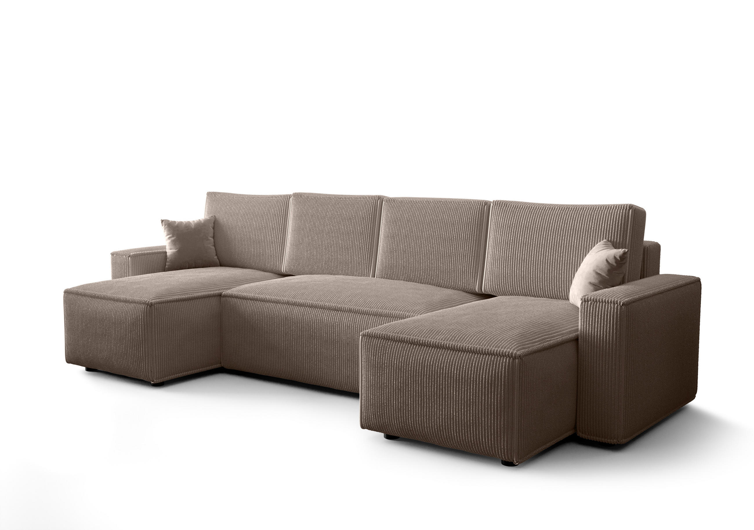 WOHNLANDSCHAFT U AMBRO Poso 02 mit Schlaffunktion U-Form, Sofa mit Stauraum - Beige, Textil (300/85/143cm) - Bedante