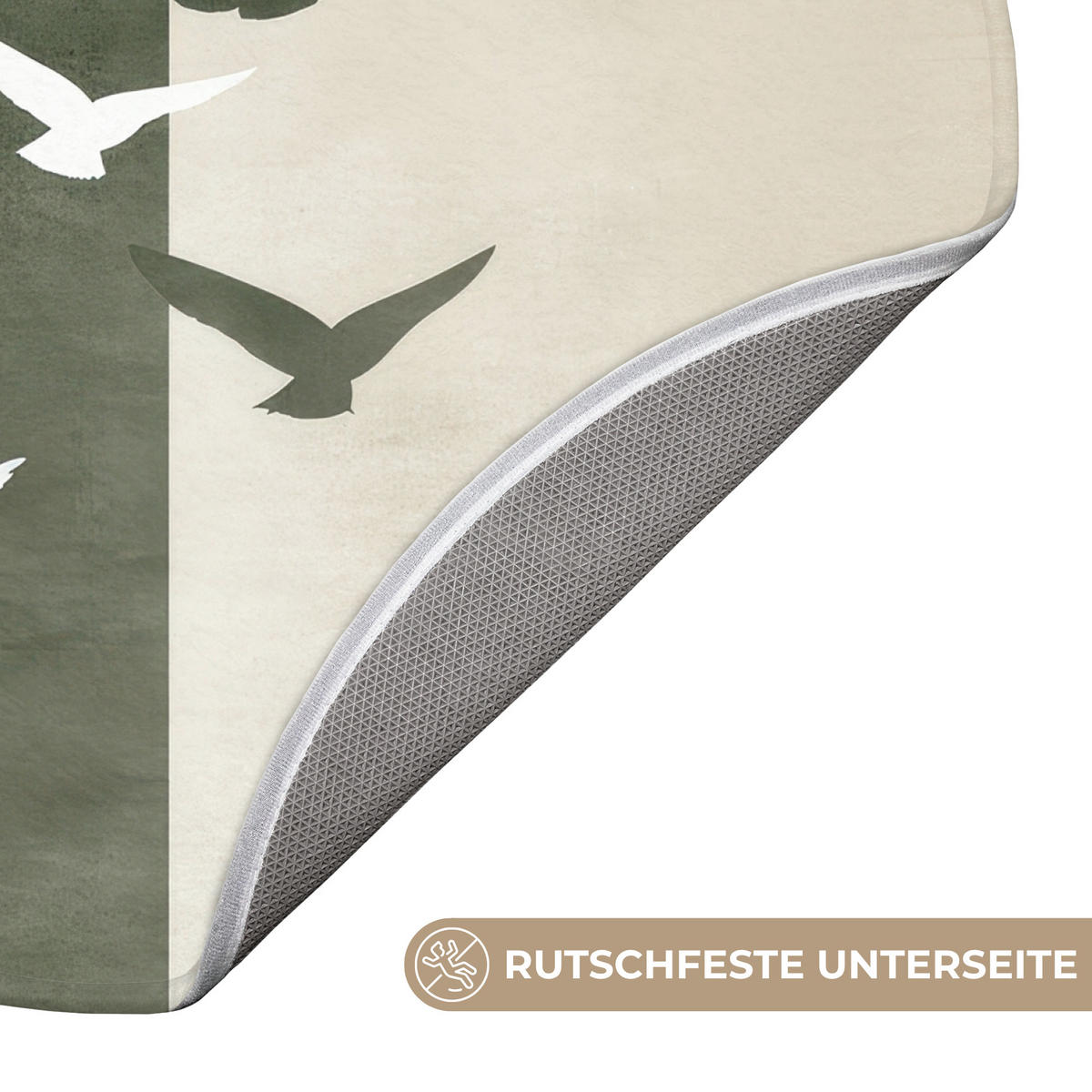 KOUPELNOVÁ PŘEDLOŽKA Japandi - Pták - Zelený 70x70 cm - olivově zelená, textil/plast (70/70cm)