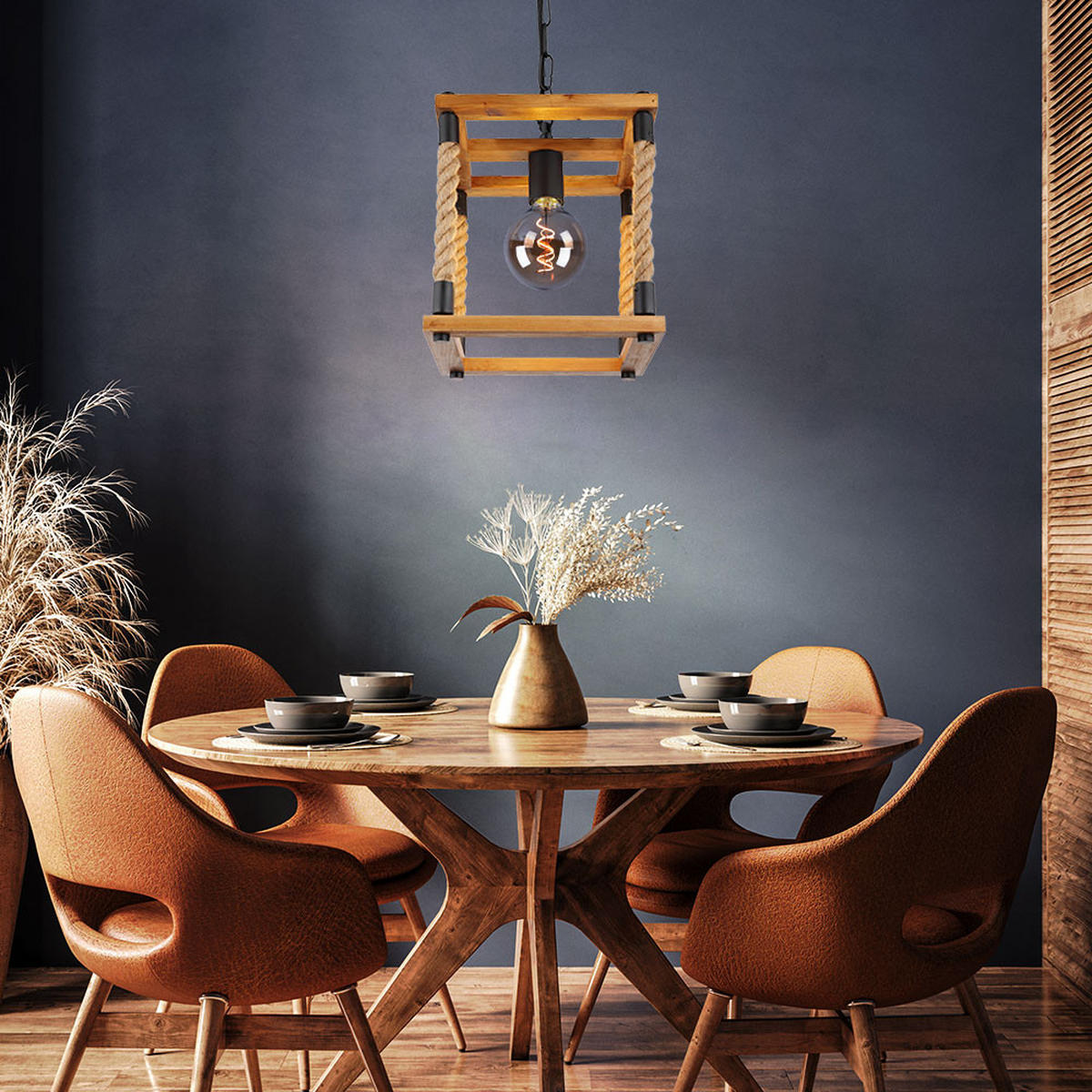 HÄNGELEUCHTE VERNON Holz Braun 2er Set - Braun, Holz (25/25/120cm) - Globo Lighting