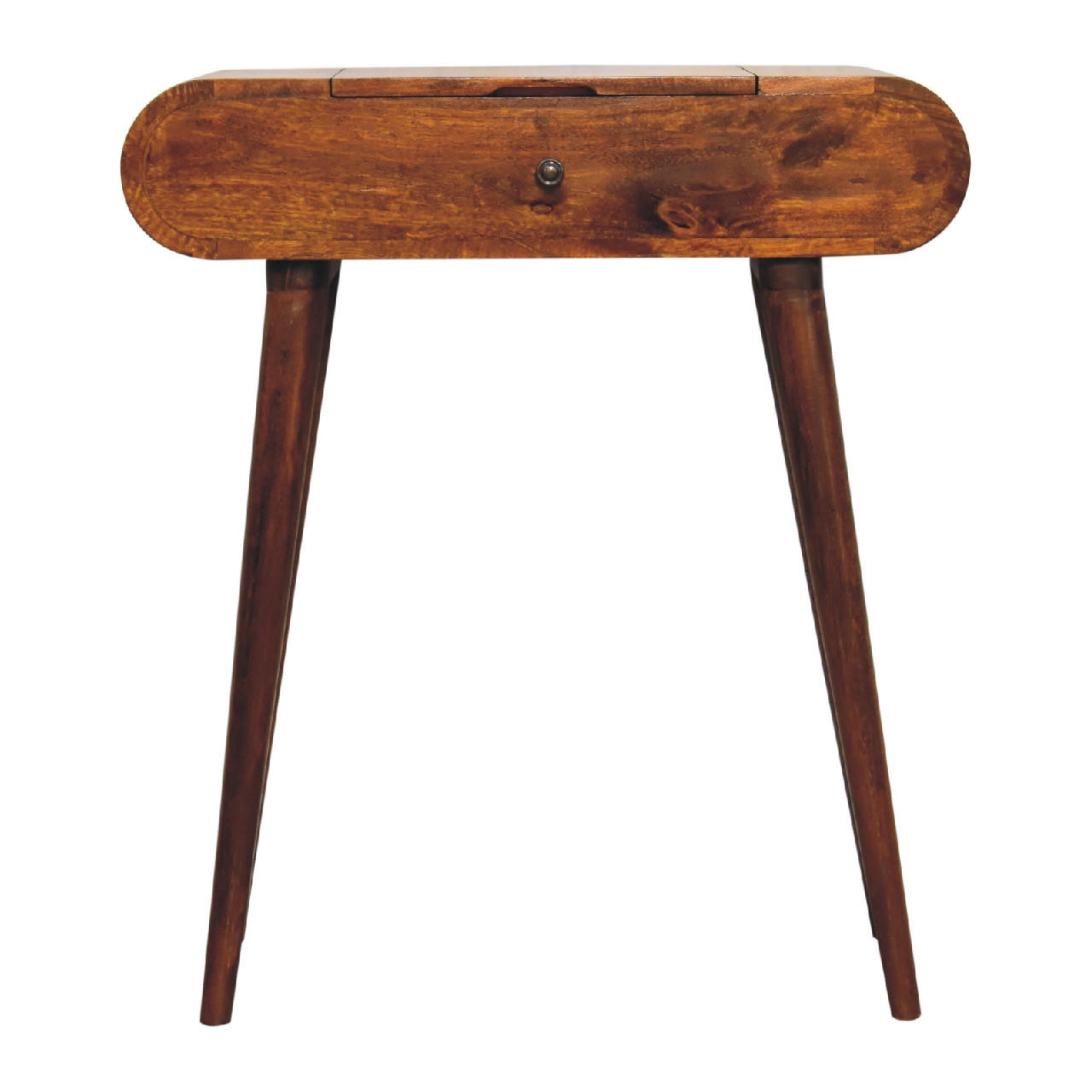SCHMINKTISCH mini rund klappbar im Kastanienholz-Finish mit 1 Schublade. - Dunkelbraun/Messingfarben, Mangoholz/Holz (70/79/35cm) - Artisan Furniture