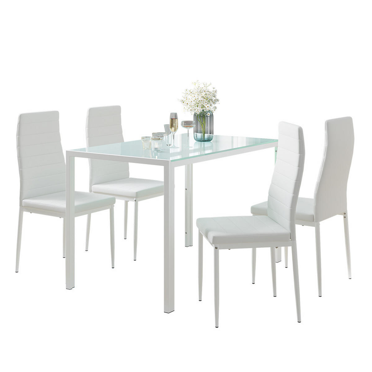 ESSTISCHSET Grand Weiß 120 x 75 cm mit 4 Stühlen - Weiß, Metall (120/70/75cm) - Vicco