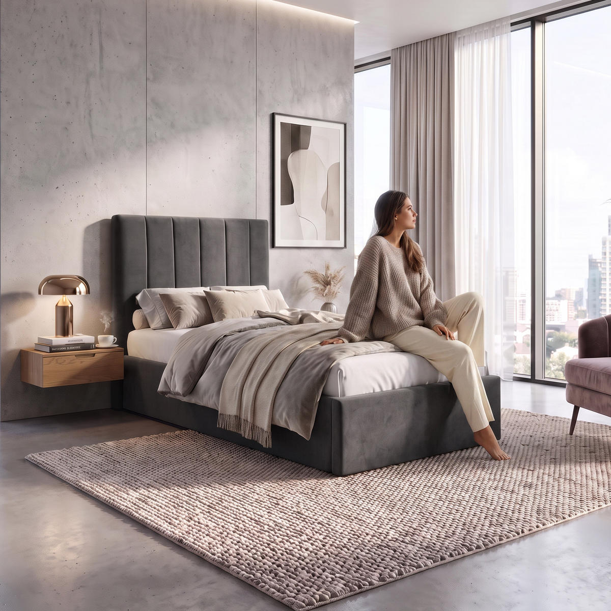 ČALOUNĚNÁ POSTEL Melvio, jednolůžko 90 × 200 cm s úložným prostorem a taštičkovou matrací 26 cm, tmavě šedá - tmavě šedá, textil (90/200cm) - Beautysofa