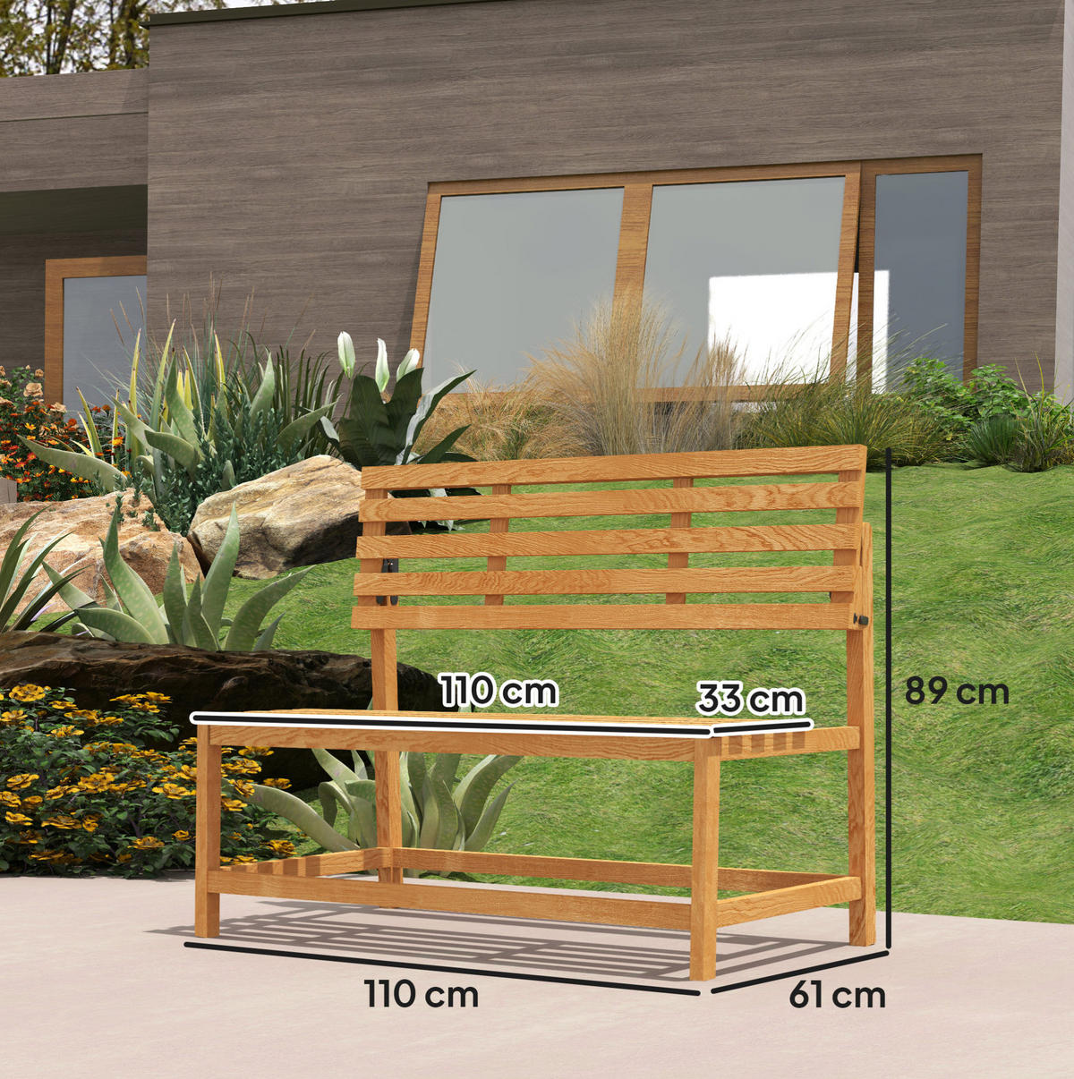 ZAHRADNÍ lavice z borovice 110x61x89 cm teaková s přeměnou na piknikový stůl a nosností 240 kg - teaková, kompozitní dřevo (110/89/61cm) - Modfu
