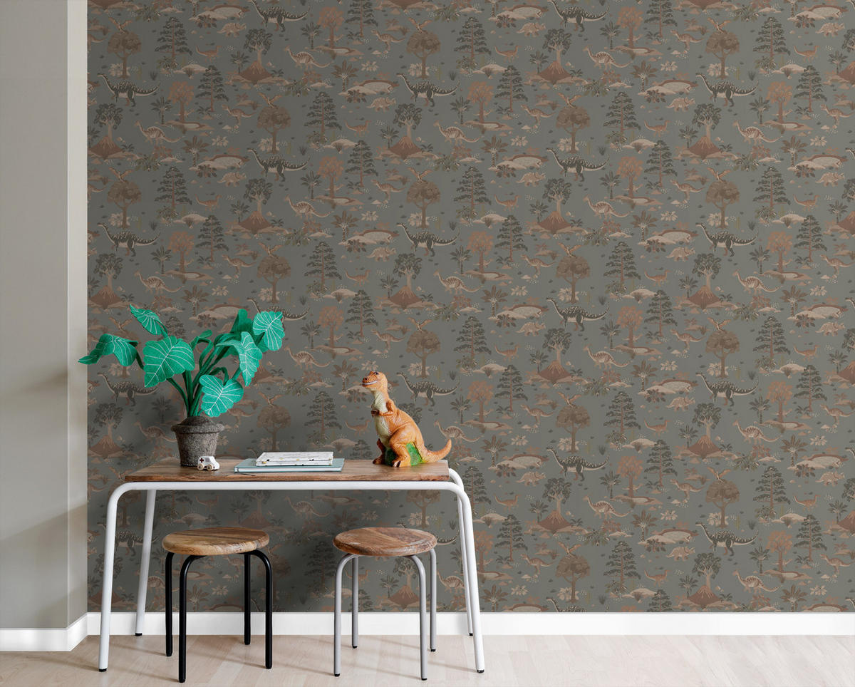 TAPETE Dinosaurier 50 x 900 cm - Blau, Papier (50/0.1cm) - ESTAhome