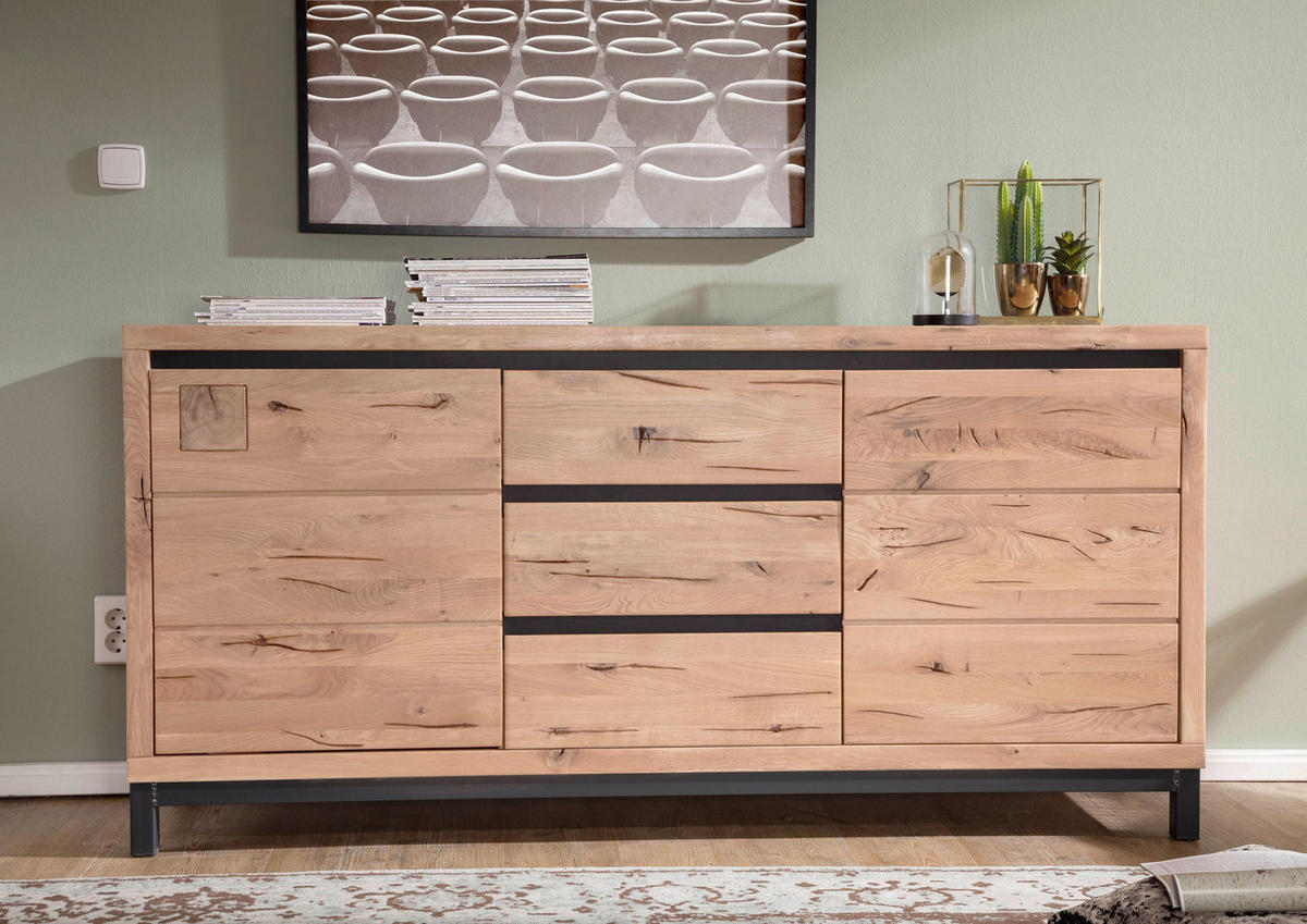 SIDEBOARD Wildeiche 175x45x85 bianco geölt VILLANDERS #209 - Beige, Holz (175/85/45cm) - Massivmoebel24