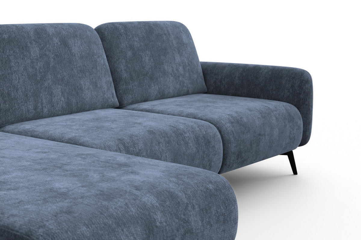 ECKSOFA FEBE 4-Sitzer LINKS, marineblauer Chenille-Stoff - Blau/Schwarz, Holz/Textil (264/157cm) - Wozimo