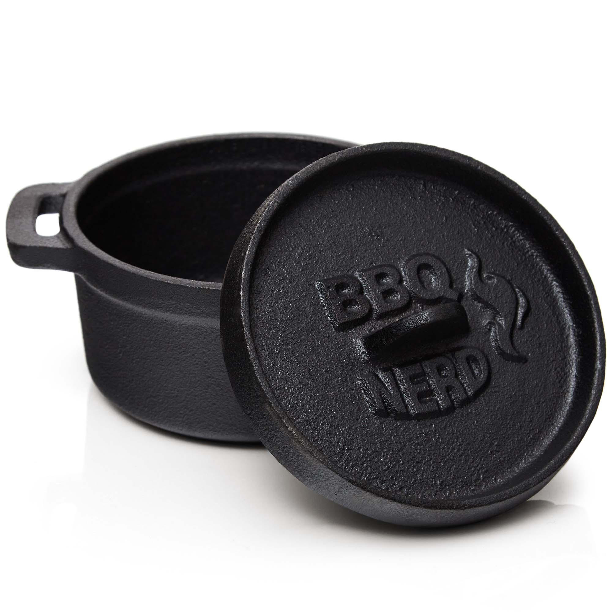 MINI-DUTCH-OVEN Gusseisen Feuertopf Gusstopf Grilltopf | Gusseisentopf 11x5cm - Schwarz, Metall (12/7/12cm) - BBQ Nerd