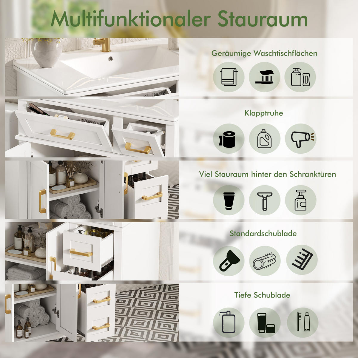 WASCHBECKENUNTERSCHRANK Keramik Soft-Close Stauraum Weiß - Weiß, Metall (76/86/46.5cm) - FLIEKS