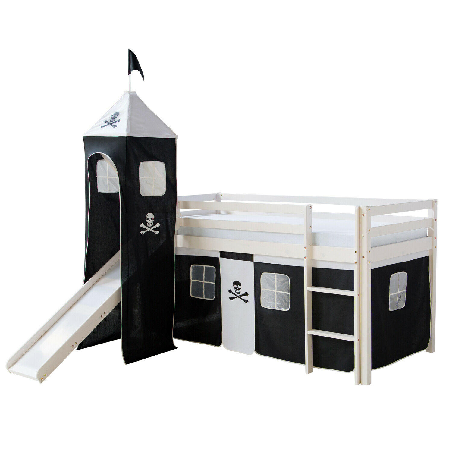 HOCHBETT mit Rutsche 90/200 cm Pirat - Schwarz/Weiß, Holz - Homestyle4u