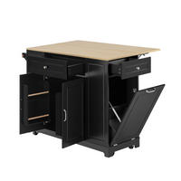 KÜCHENINSEL 131,8×40–70×93,3 cm aus MDF+Spanplatte mit ausklappbarer Platte & Stromanschluss, schwarz-natur - Schwarz, Holzwerkstoff (70/93.3/131.8cm) - Luhomfu