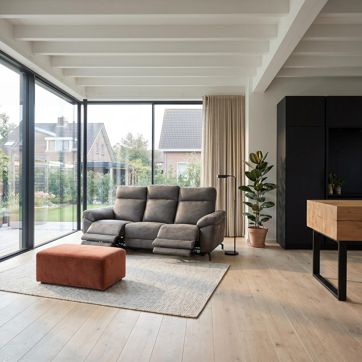 DREISITZER-SOFA Mikrofaser Braun (Taupe) - Braun, Leder/Metall (222/101/96cm) - Furnhouse