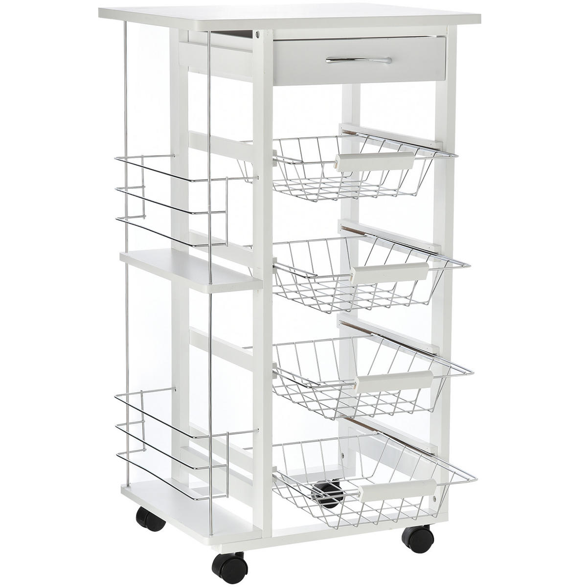 KÜCHENWAGEN, Wagen mit Schublade und 4 Körben 47 x 37 x 83 cm, Weiß - Multicolor, Metall (47/83/37cm) - FORIOUS