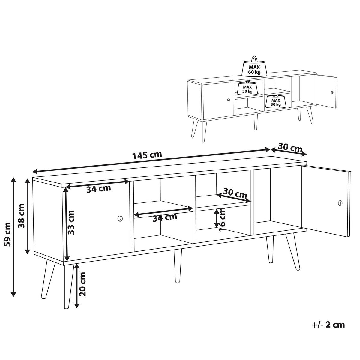 TV-MÖBEL Hellbraun CHANDLER 30/145/59 cm - Hellbraun, Holz (145/59/30cm) - Beliani