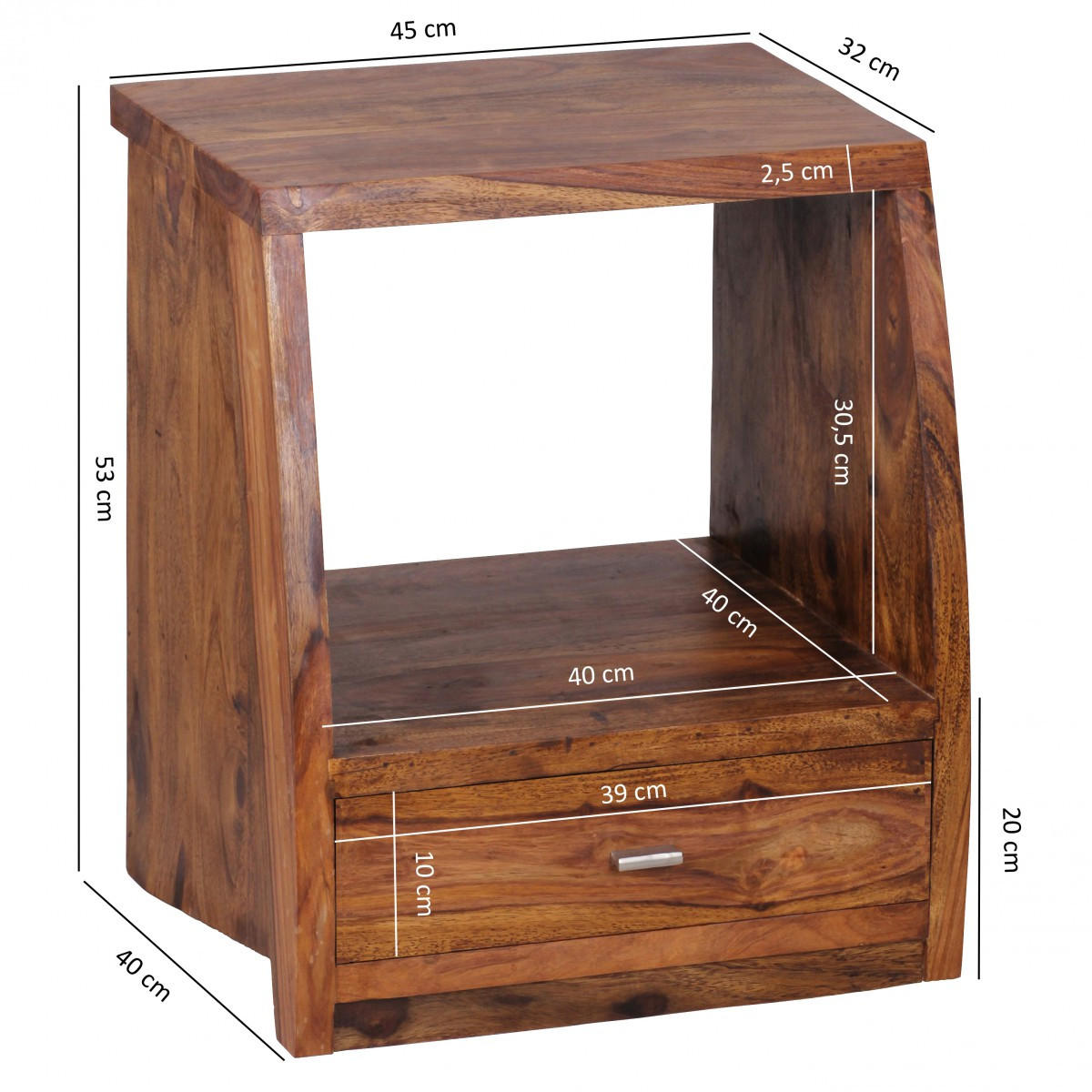 NACHTTISCH – Massivholz, Schublade & Ablage, Landhausstil - Braun, Holz/Metall (45/53/40cm) - KADIMA DESIGN