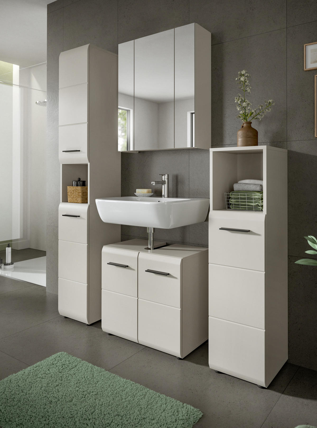 SPIEGELSCHRANK Kaschmir 60 x 70 cm, Badezimmer Schrank 3-türig - Kaschmir, Glas/Holzwerkstoff (60/70/18cm) - Inn.Furn
