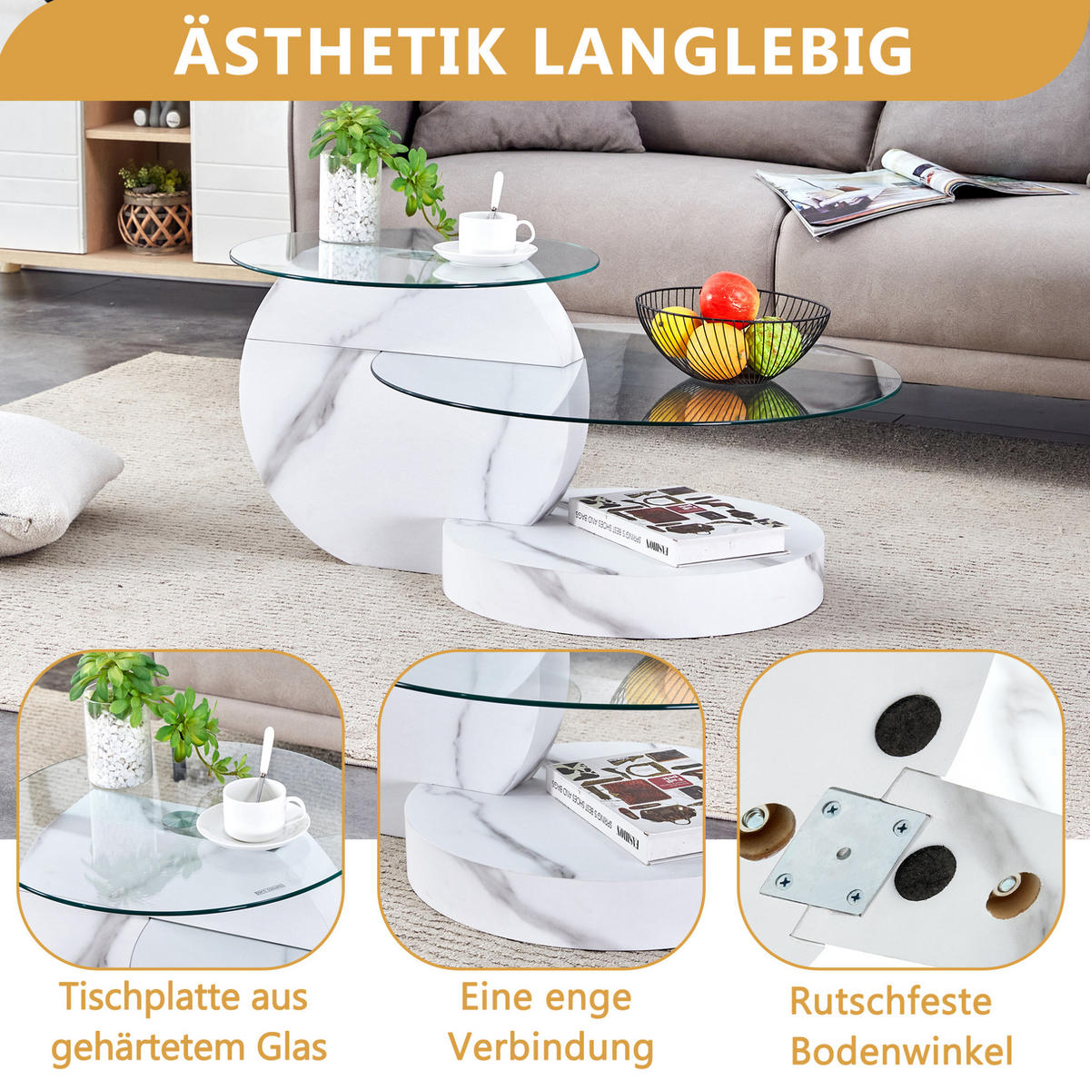 COUCHTISCH 50/70 cm Transparent/Weiß aus MDF und Sicherheitsglas mit Ablage - Weiß, Holzwerkstoff (90/70/44cm) - OKMYHOME