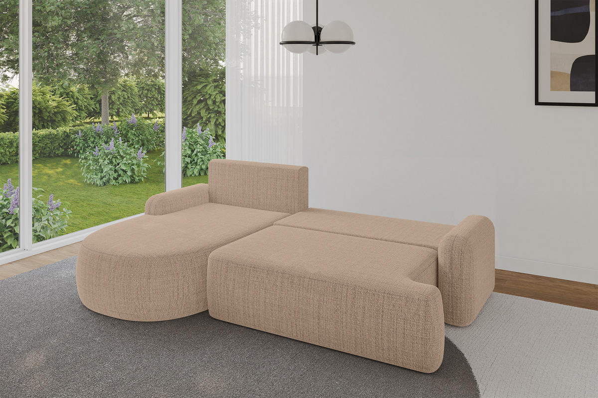ECKSOFA mit Schlaffunktion und Bettkasten LIRA-L - 264x172x89 Dunkelbeige - Sahara, Holzwerkstoff/Textil (264/172cm) - ALTDECOR