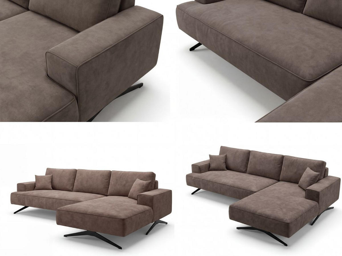 ECKSOFA Leto Braun Rechts - Schwarz/Braun, Holz/Textil (165/260cm) - Graingold