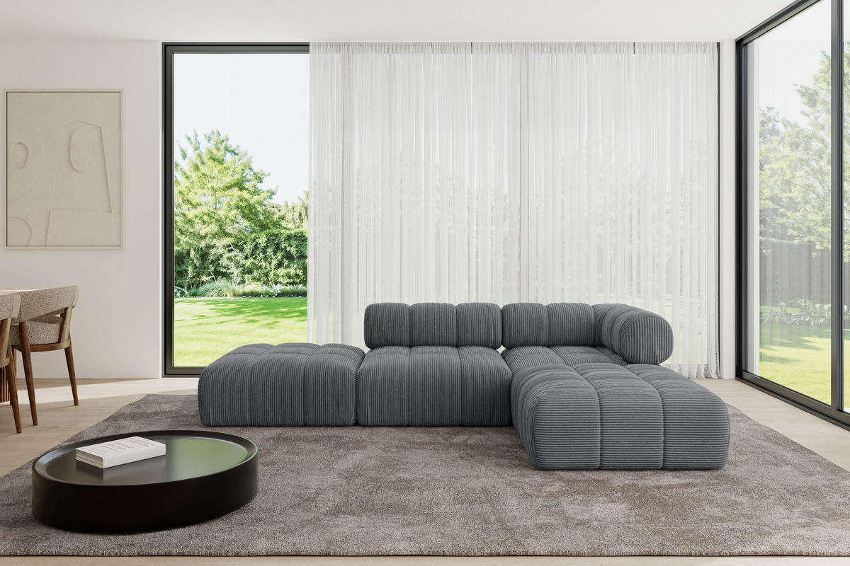 ECKSOFA modulares Sofa Kerru-L1 - 285x190x70 cm Dunkelgrau Cord - Dunkelgrau, Holzwerkstoff/Textil (285/190cm) - ALTDECOR