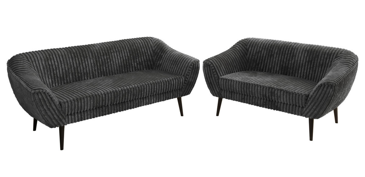 SEDACÍ SOUPRAVA 3+2 PIRS - Šedá Manšestr - Černé nohy - šedá/černá, kompozitní dřevo/textil (180/75/74cm) - MKS