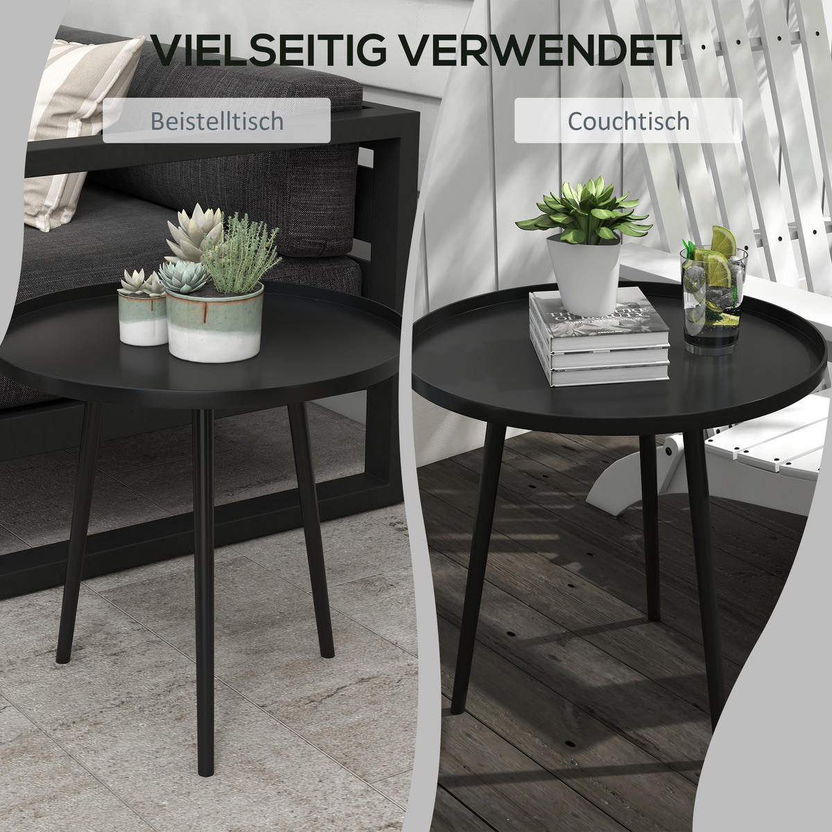 GARTEN BEISTELLTISCH, Schwarz, Stahl - Schwarz, Metall (40/40/50cm) - Outsunny