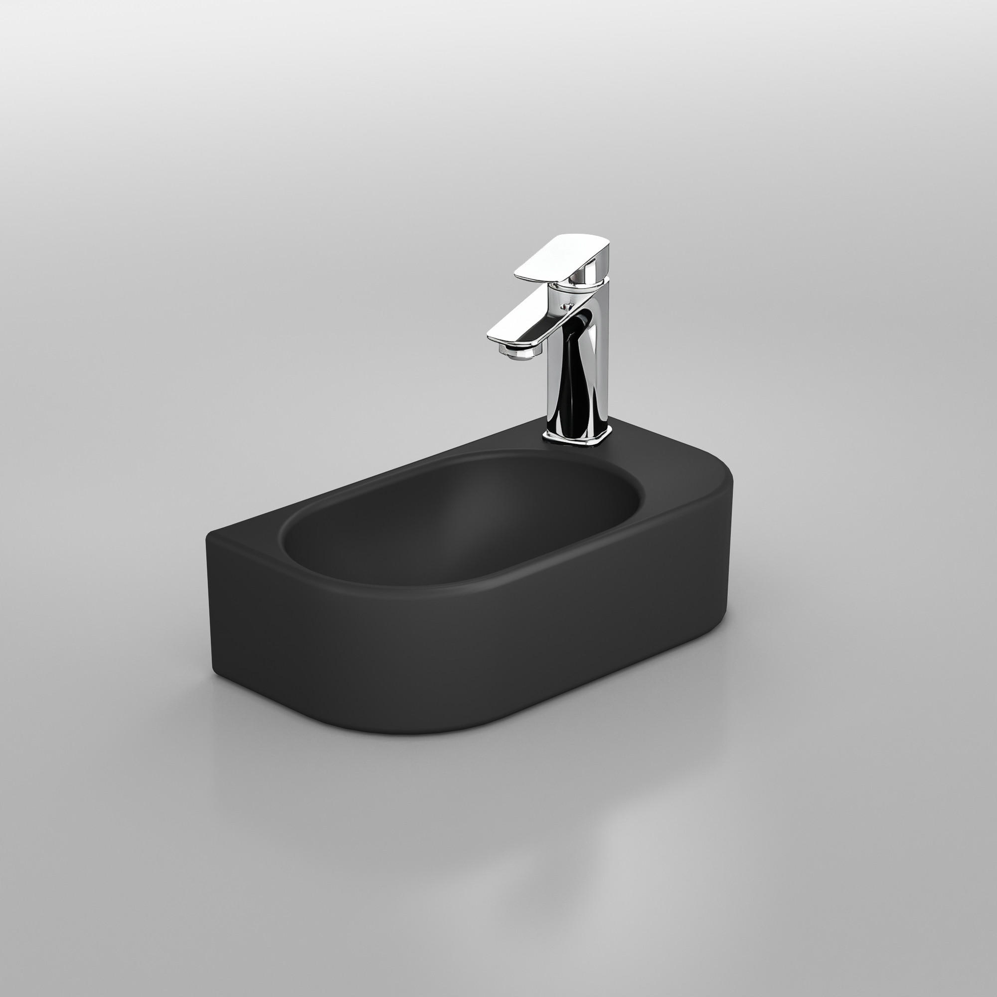 WASCHBECKEN Abgerundete Ecken Mit Hahnloch links Mattschwarz 40 / 21,5 / 12 cm - Schwarz, Keramik (21.5/12/40cm) - EMKE