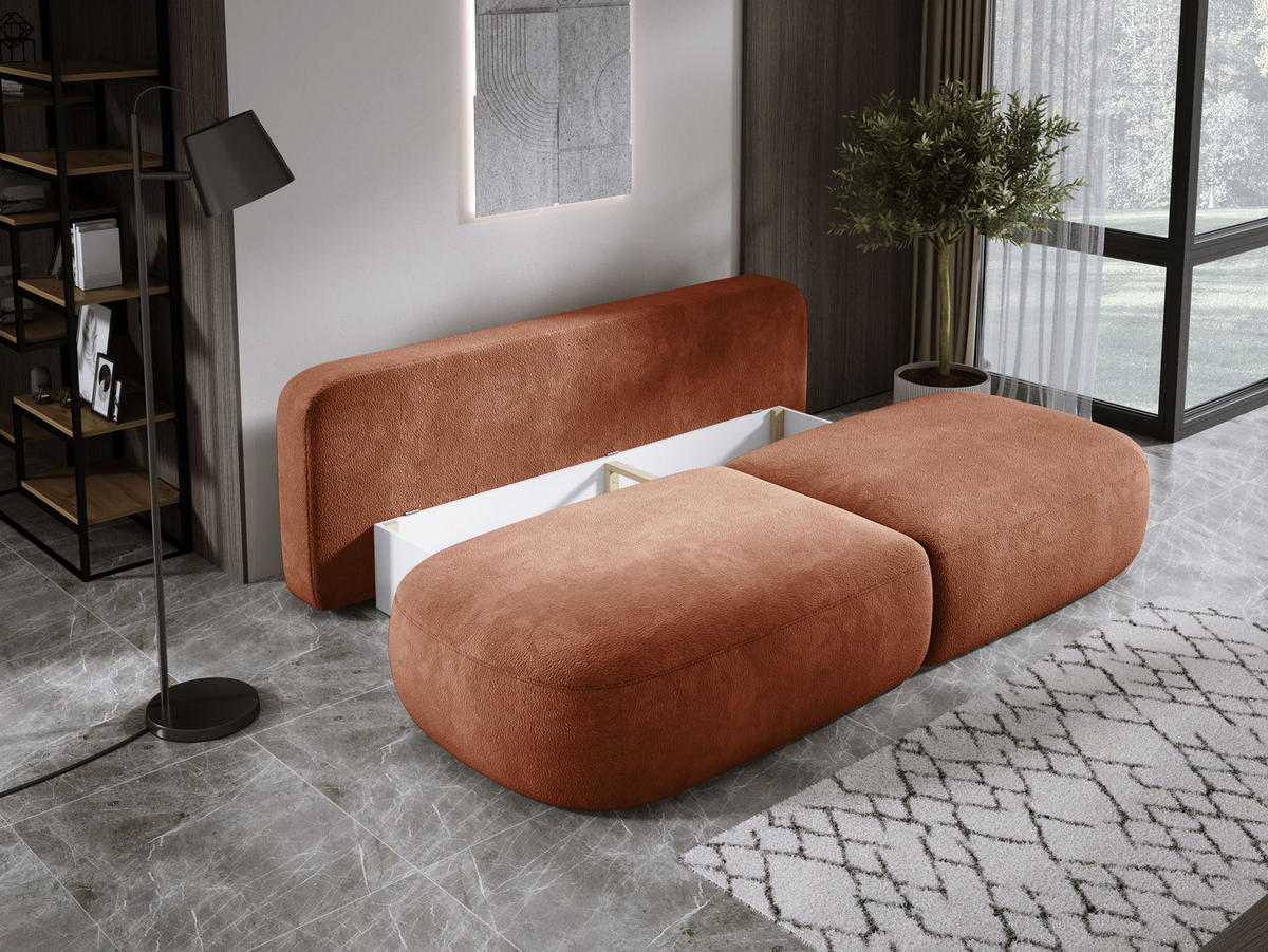 SCHLAFSOFA Moderne BABU mit Schlaffunktion – 3-Sitzer Sofa mit Bettkasten, DL-Automat, 2 Rückenkissen, 2 Zierkissen, 240x90x90 cm, Braun - Bronzefarben, Holz/Textil (240/90/90cm) - DomoHome