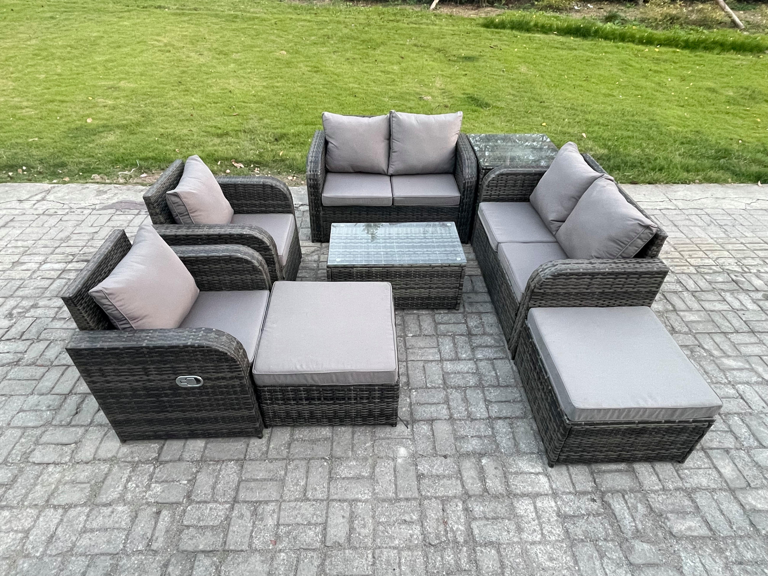 LOUNGESOFA-SET Polyrattan Dunkelgrau 8-Sitzer - Dunkelgrau, Metall - Fimous