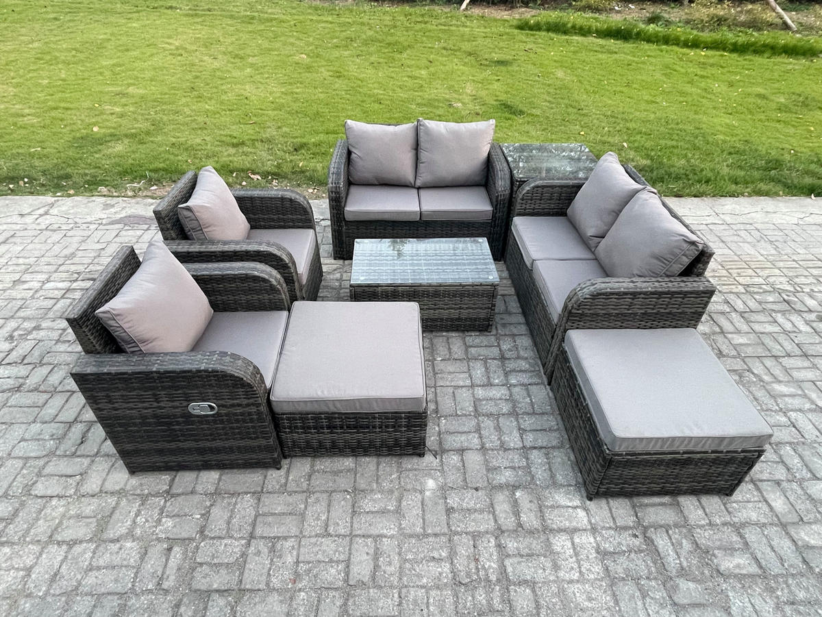 LOUNGESOFA-SET Polyrattan Dunkelgrau 8-Sitzer - Dunkelgrau, Metall - Fimous
