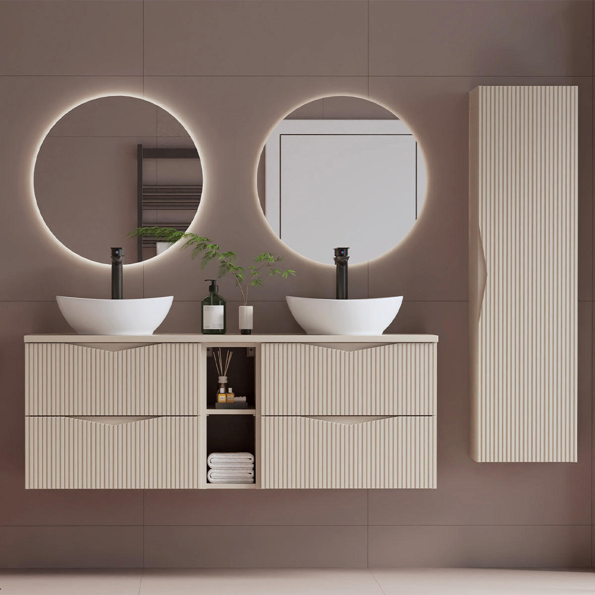 BADMÖBEL 140.6cm Tao 2er-Set Kaschmir - Beige, Holzwerkstoff (140.6/52.2/46.5cm) - Petits-meubles