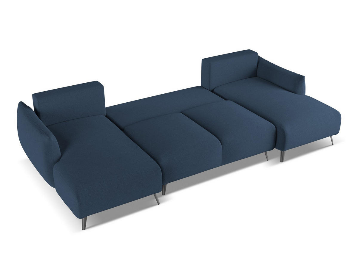 WOHNLANDSCHAFT Chenille Stoff Blau - Blau/Schwarz, Textil/Metall (317/86/162cm) - Makamii