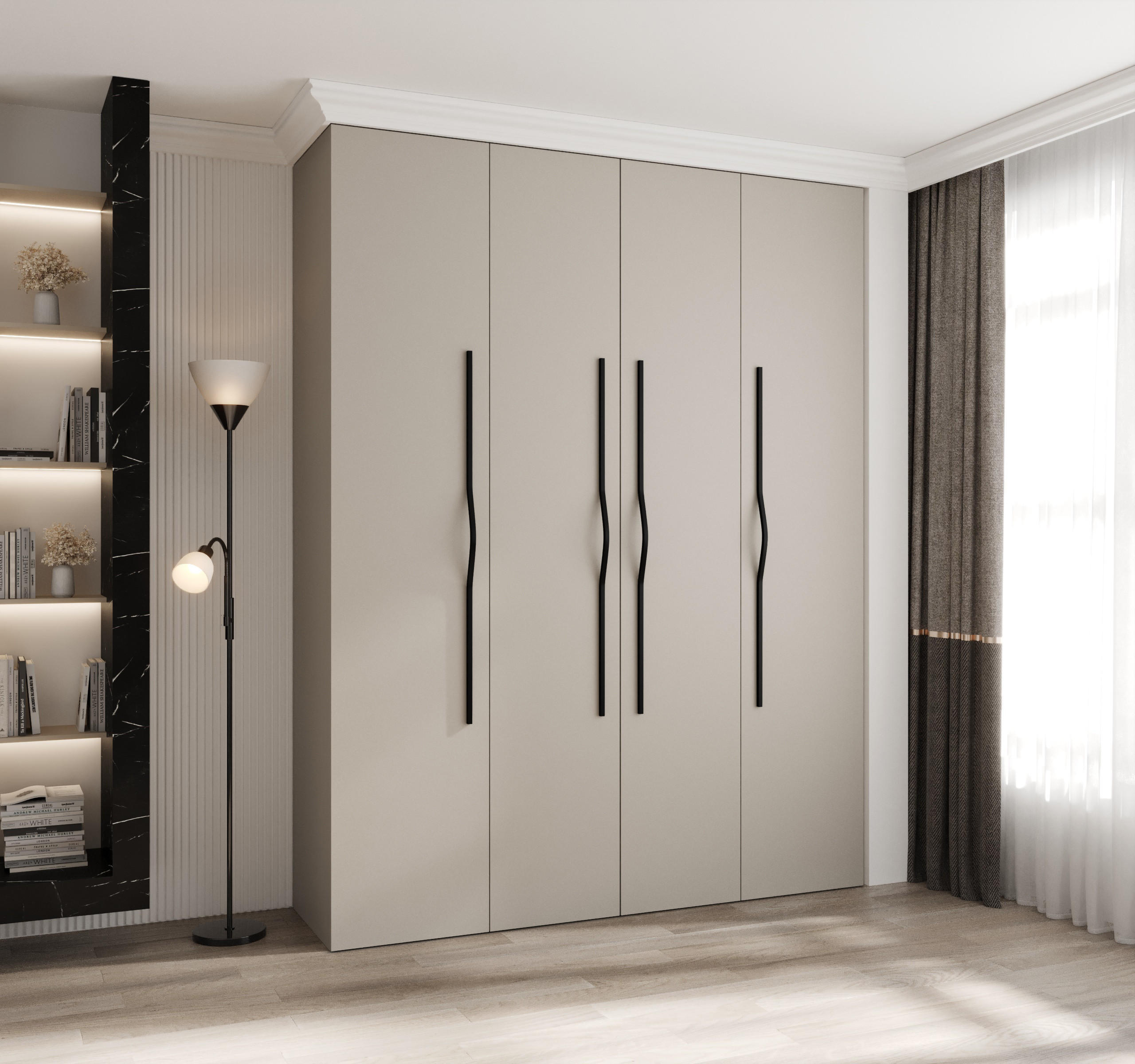 DREHTÜRENSCHRANK 245,5/190/50 4-türig - Kaschmir/Schwarz, Holz/Metall (190/245.5/50cm) - Abiks Möbel