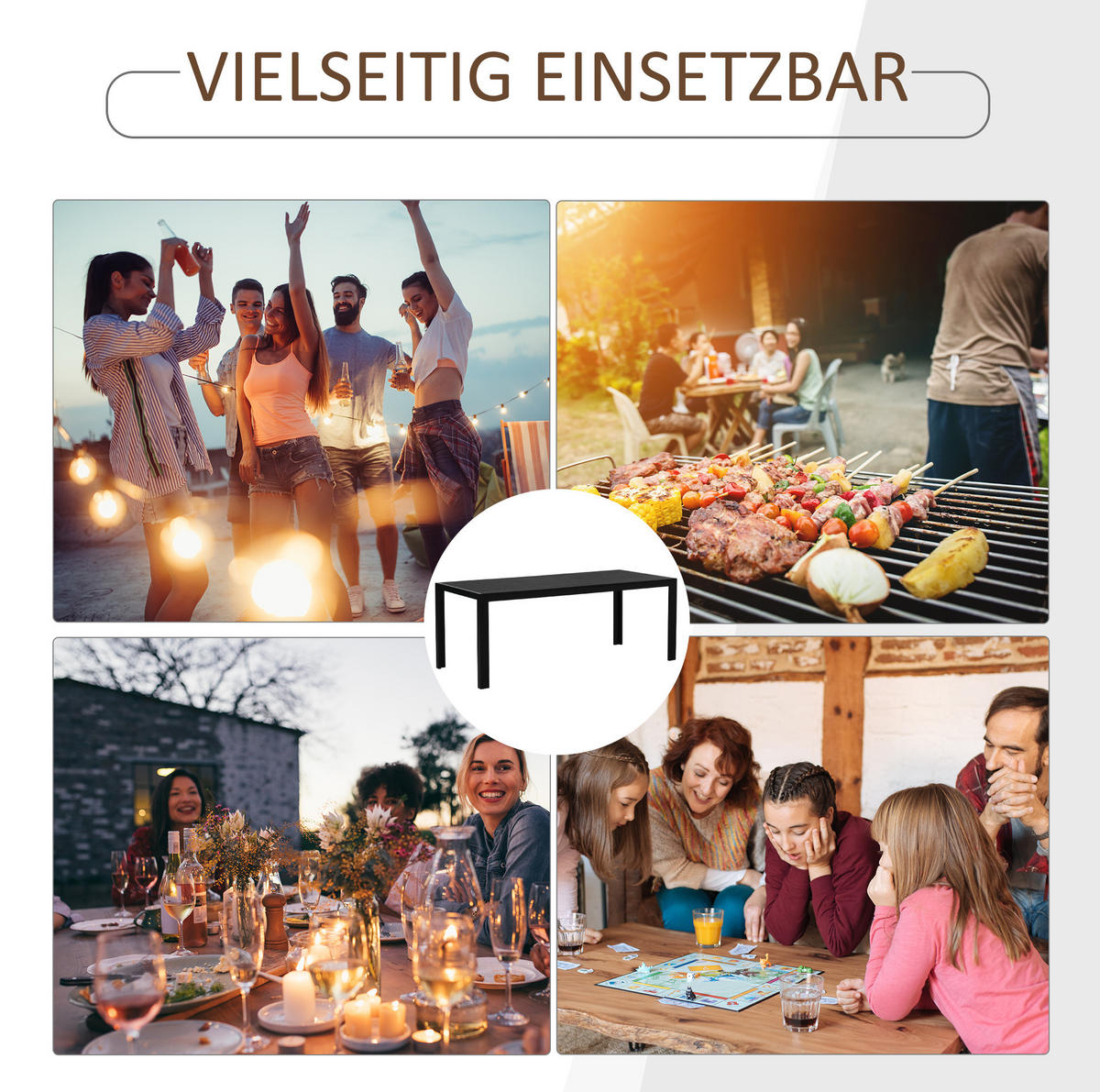 LOUNGETISCH 190/84.5/72 cm Schwarz aus Aluminium wetterfest - Schwarz, Metall (190/84.5/72cm) - OKMYHOME