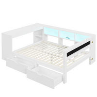 STAURAUMBETT 140/200 cm DE-03365, mit Ablageflächen, Schubladen, gepolstertem Kopfteil und LED, in Weiß - Weiß, Holzwerkstoff (140/200cm) - ComfortXL