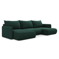 WOHNLANDSCHAFT Strukturstoff Stoff Grün - Dunkelgrün/Schwarz, Kunststoff/Textil (290/86/148cm) - Makamii