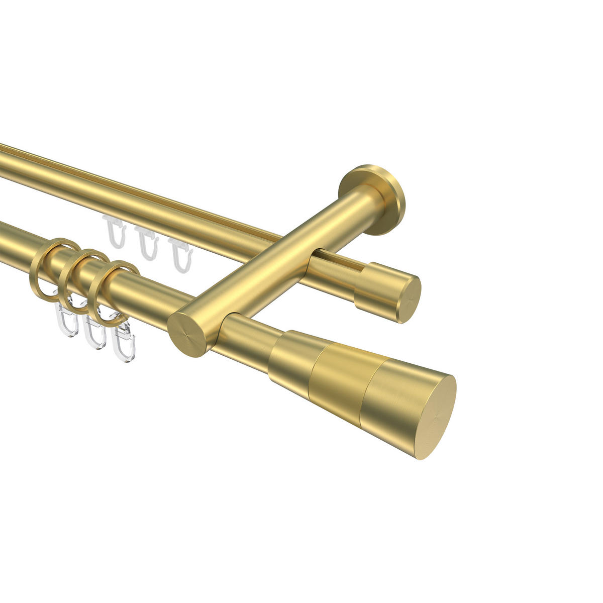 RUNDROHR-INNENLAUF-GARDINENSTANGEN-SET Platon Tanara 480 cm (geteilt in 3 x 160 cm), 2-läufig, 20 mm Ø Messing-Optik - Messingfarben/Goldfarben, Metall (480cm) - INTERDECO