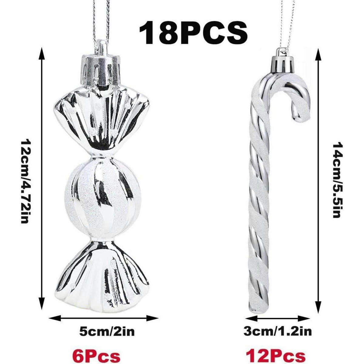 WEIHNACHTSBAUMSCHMUCK 18-teiliges Set Zuckerstangen & Kugeln Silber Weiß - Silberfarben, Kunststoff (5/3/14cm)