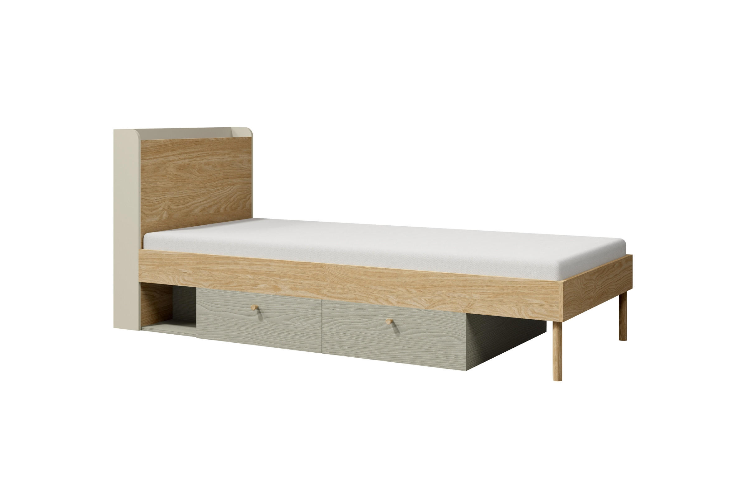 Deine Möbel 24 Jugendbett Greige, Eiche, Eukalyptusholz 90x200 cm