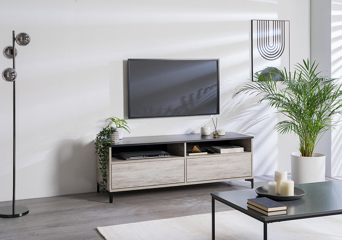 TV-LOWBOARD - Fichte Hell Dekor / Schwarz - Fichtefarben, Holzwerkstoff (150/50/48cm) - home24