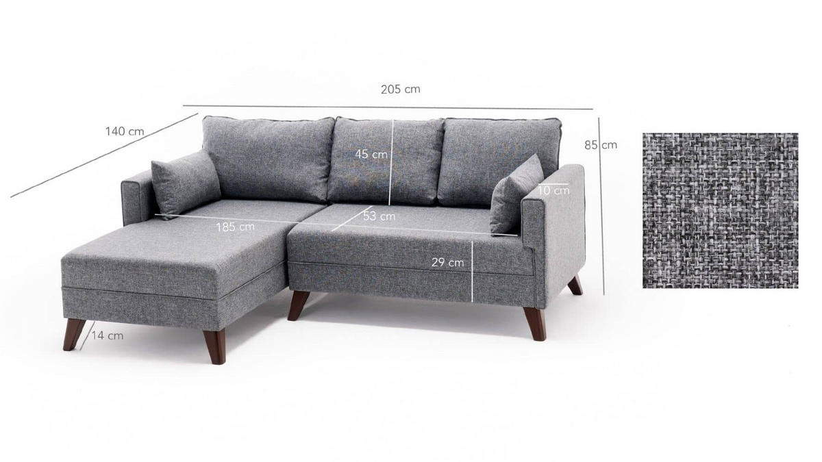 ECKSOFA mit Hocker als Schlaffläche, perfekt für kleine Räume - Walnussfarben/Braun, Holz/Kunststoff (205/140cm) - myHomelando