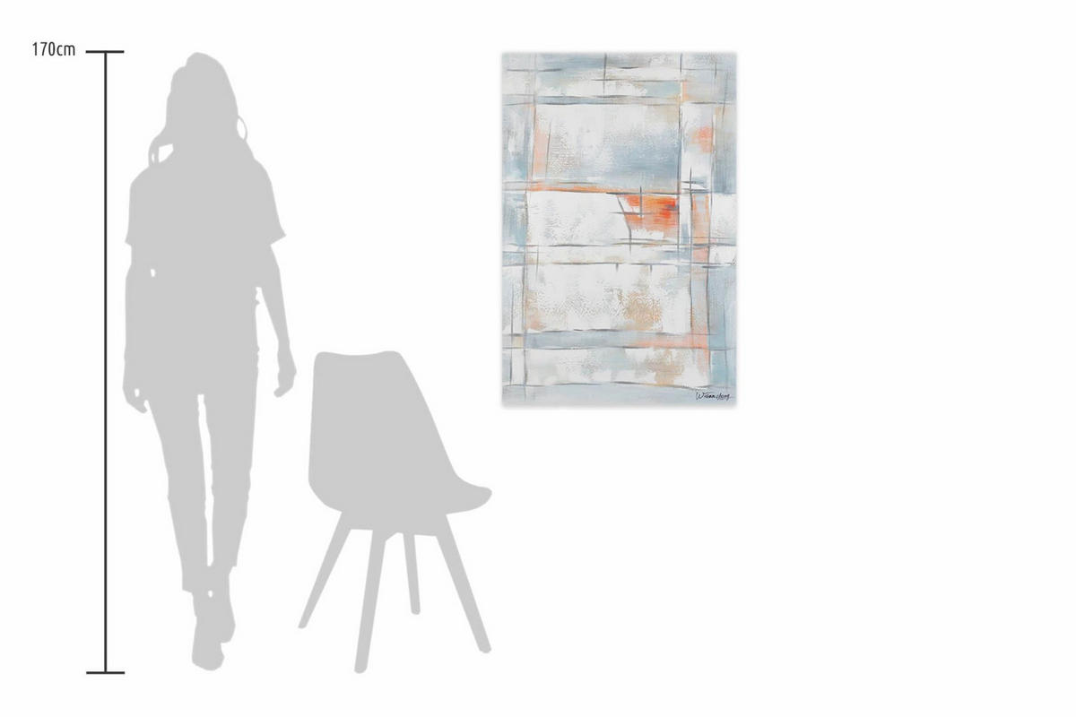 RUČNE MAĽOVANÝ AKRYLOVÝ OBRAZ 60/90 cm, sivý, abstraktný geometrický motív - sivá, drevo/textil (60/90cm) - KUNSTLOFT