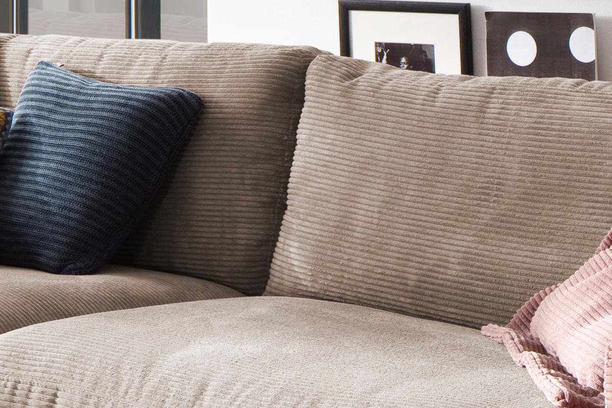 SOFA 3-SITZER MADELINE Taupe Cord - Taupe/Schwarz, Textil (290/85/127cm) - KAWOLA
