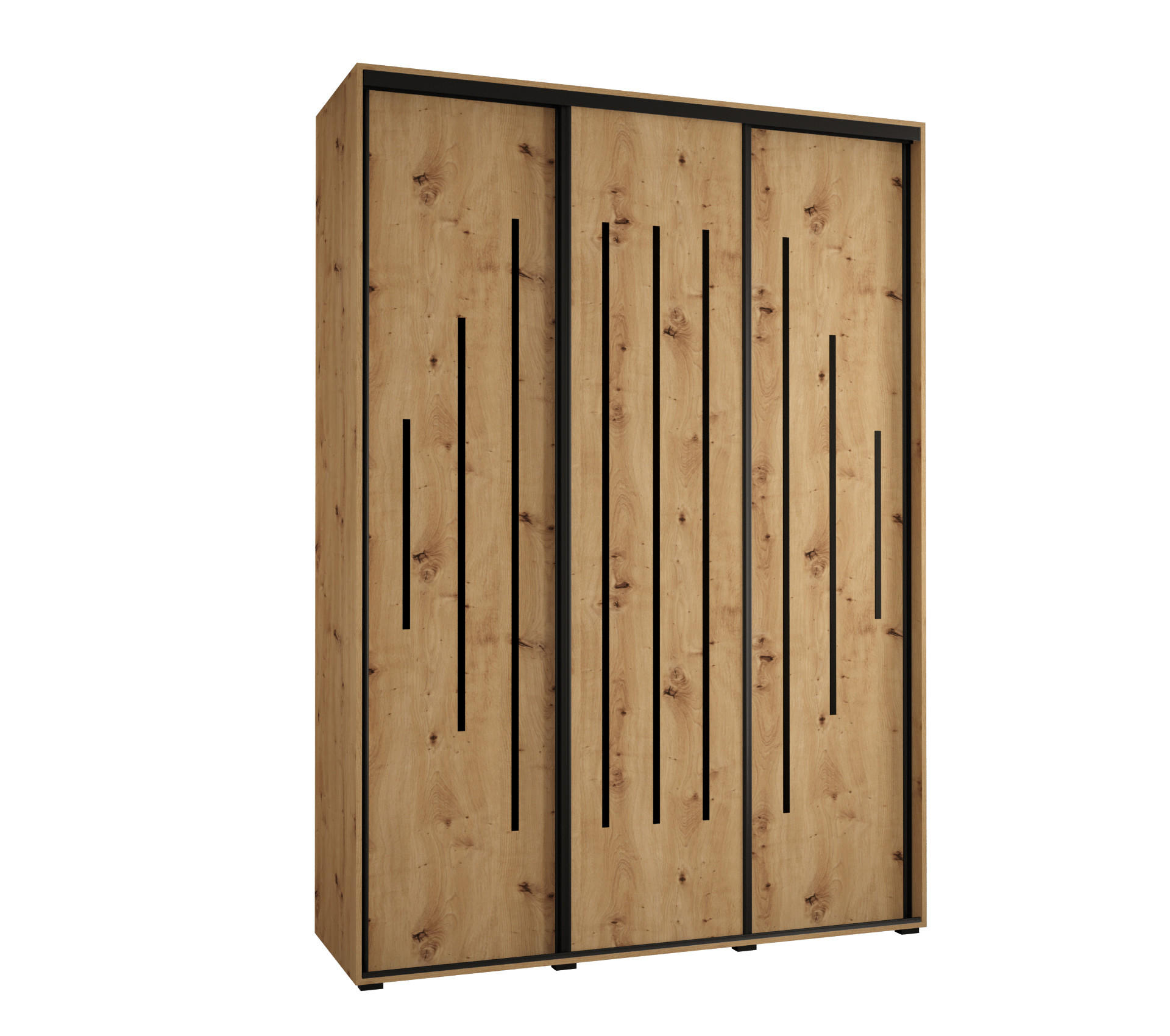 Abiks Möbel Schwebetürenschrank Eiche Artisan, Eiche Artisan, Schwarz 170x235x45 cm