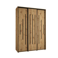 SCHWEBETÜRENSCHRANK 235,2/180/60 3-türig - Schwarz/Eiche Artisan, Holz/Metall (180/235/60cm) - Abiks Möbel