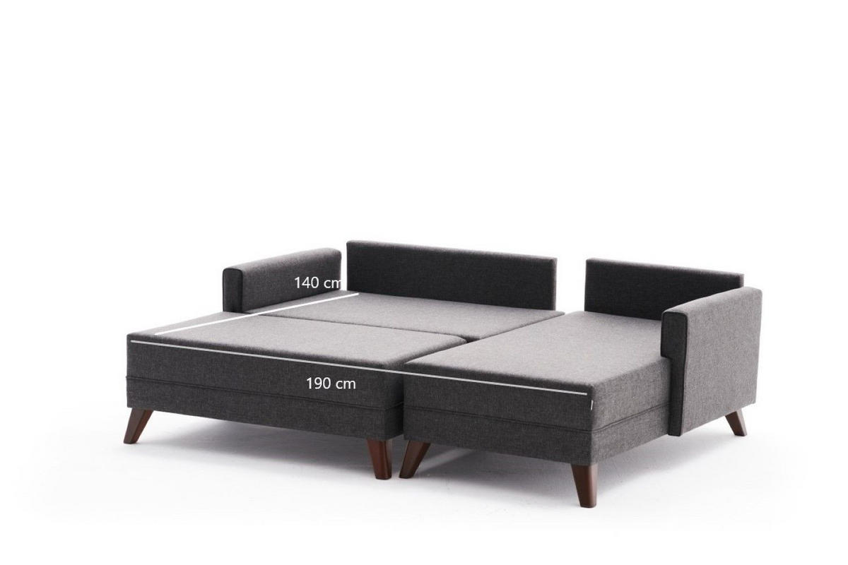 ECKSOFA mit Hocker als Schlaffläche, perfekt für kleine Räume - Anthrazit/Walnussfarben, Holz/Kunststoff (140/205cm) - myHomelando