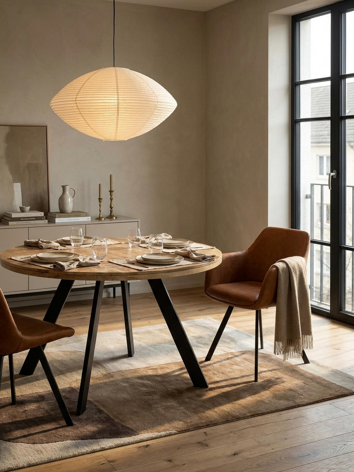 ESSZIMMERTISCH – Rund Mango Massivholz 120x120x76 cm Metallbeine - Schwarz/Braun, Holz/Metall (120/120/76cm) - KADIMA DESIGN