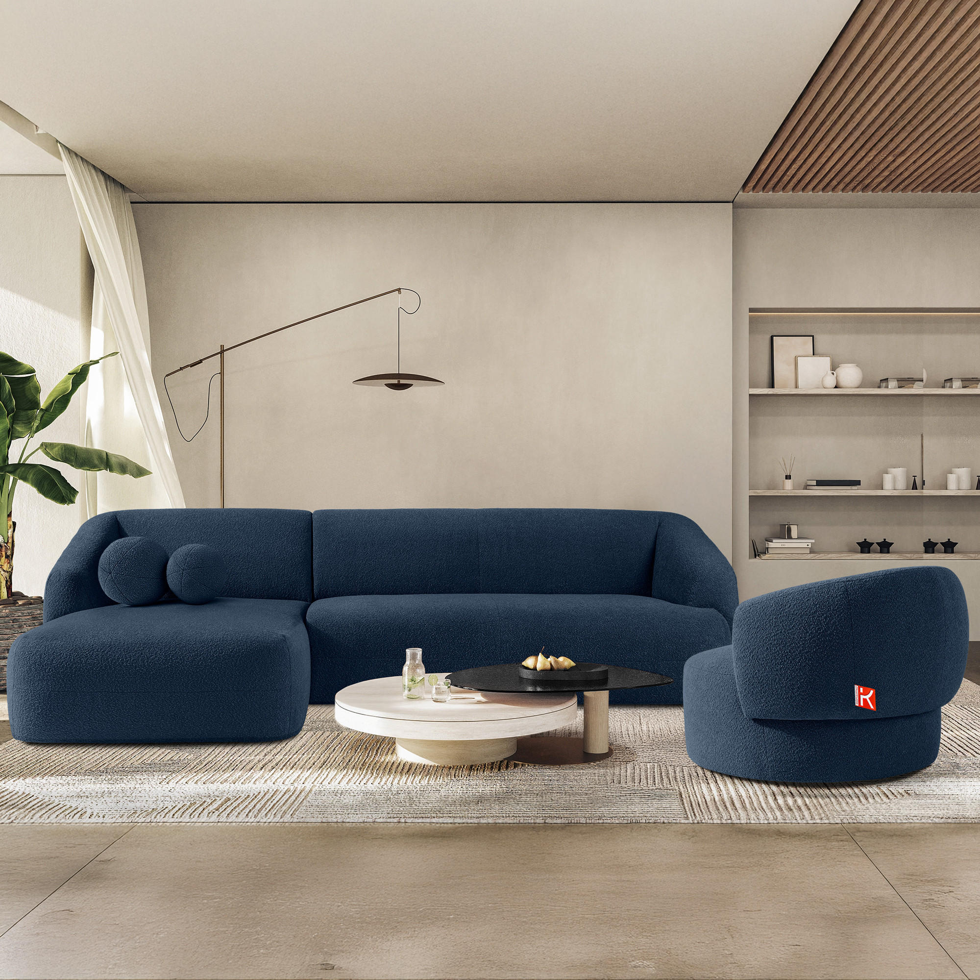 Thumbnail - Konsimo® Ecksofa, Dunkelblau, Textil, L-Form, 300x160 cm, Wohnzimmer, Sofas & Couches, Wohnlandschaften, Ecksofas