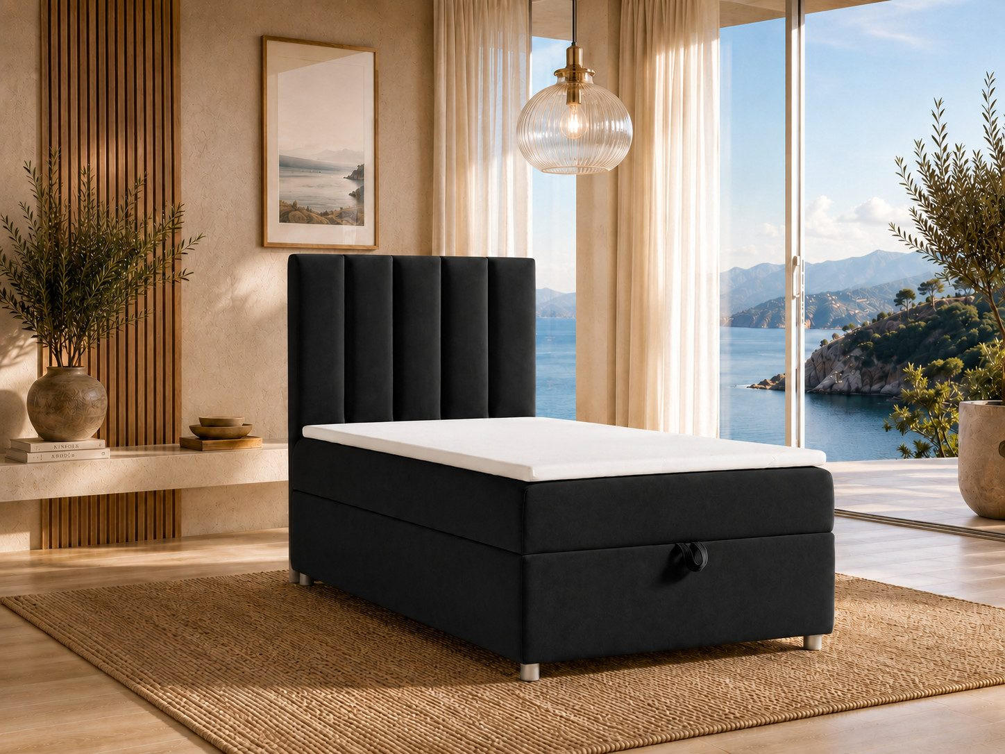 BOXBETT mit Bettkasten Trinity K-10 SINGLE Bonellfederkern inkl. Topper - Schwarz, Holz/Holzwerkstoff (90/200cm) - Best For Home
